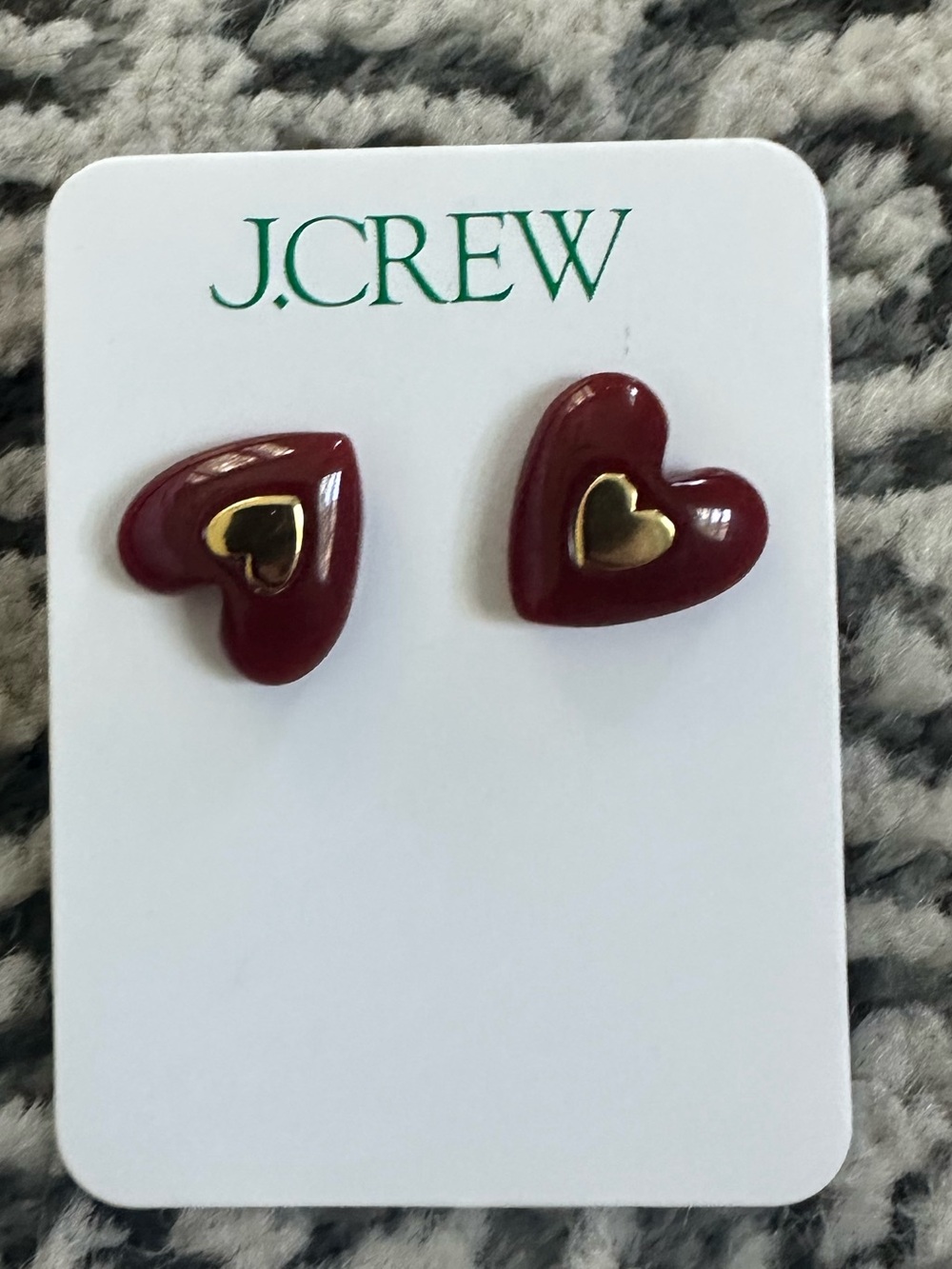 J. Crew Burgundy Heart Stud Earrings with Gold Heart Accent NWT